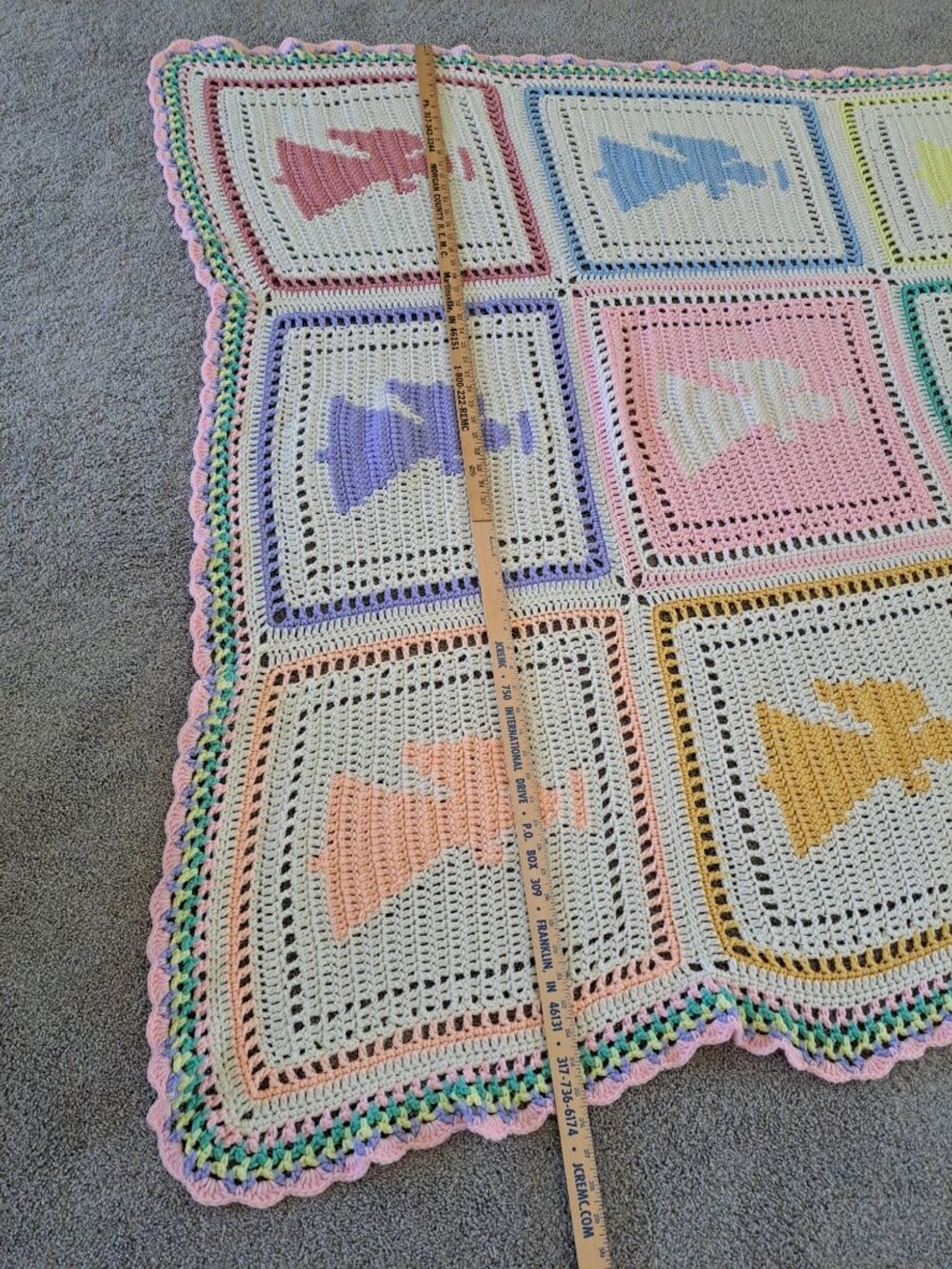 Handmade Crochet Angels Afghan Blanket Colorful Granny Squares Pastel 61" Baby - Picture 7 of 9
